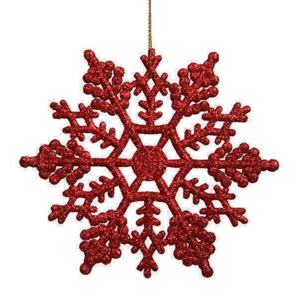 Go-Go 4 in. Club Burgundy Glitter Snowflake Christmas Ornaments, Pack - 24 GO72956